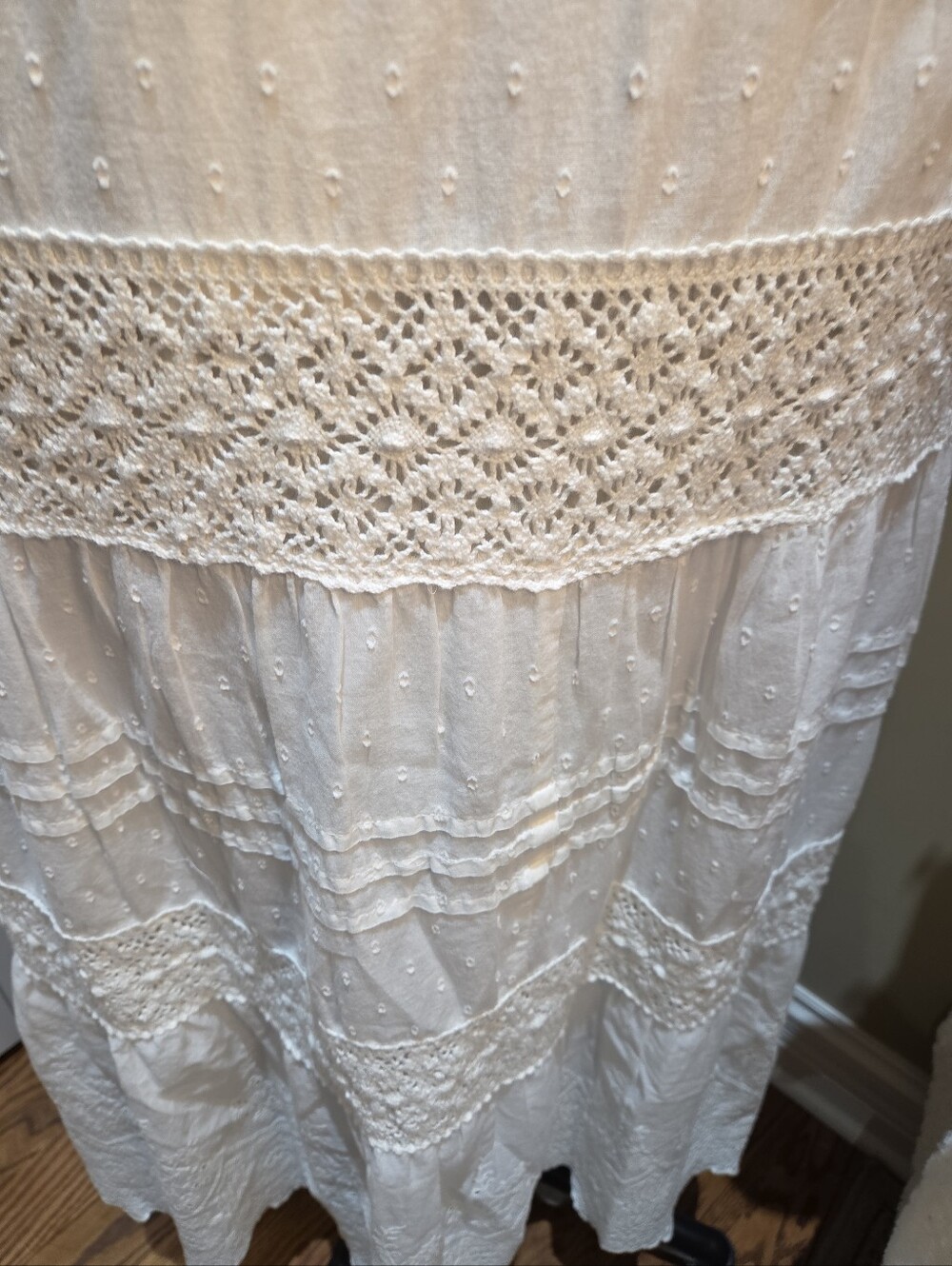Nwt M & 1X & 2X Jennifer & Grace Women's OffWhite Eyelet Tiered Maxi SkirtB3 - Picture 17 of 17